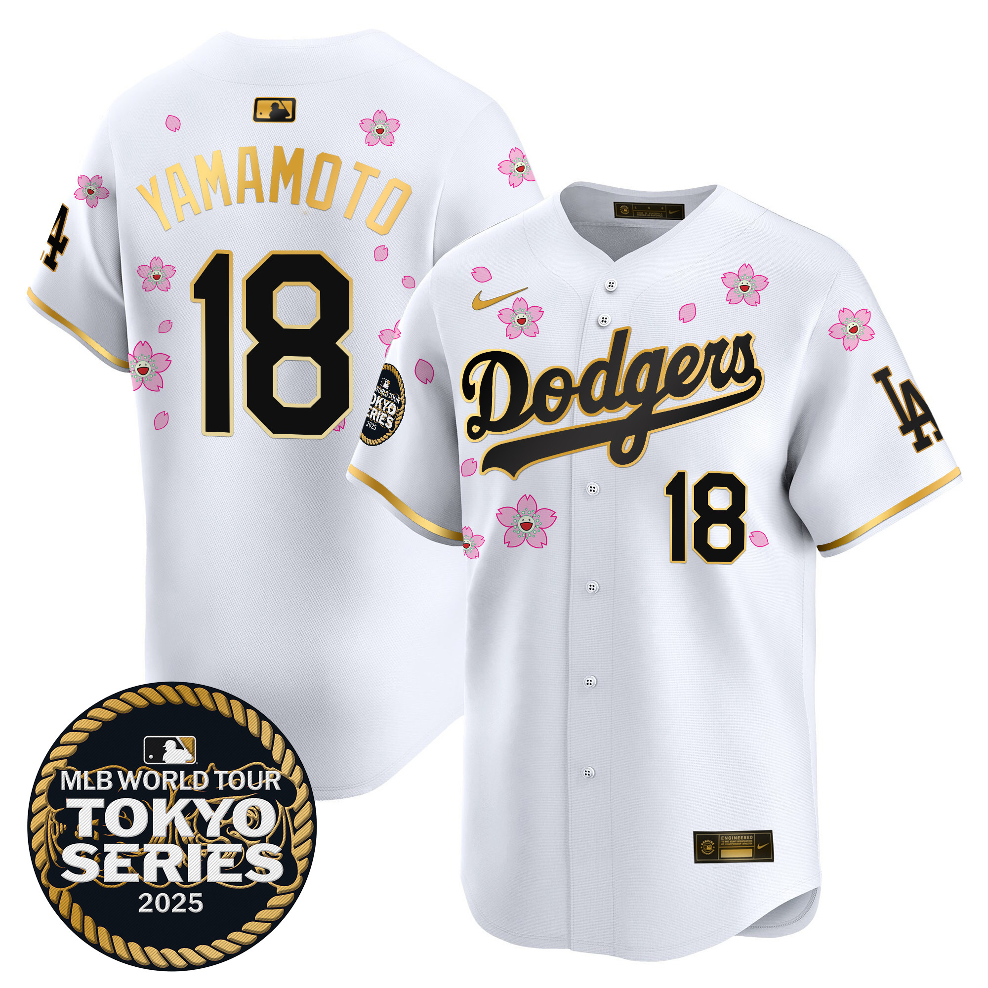 Men Los Angeles Dodgers #18 Yamamoto Tokyo Series  white Limited Stitched 2025 Jersey style 2